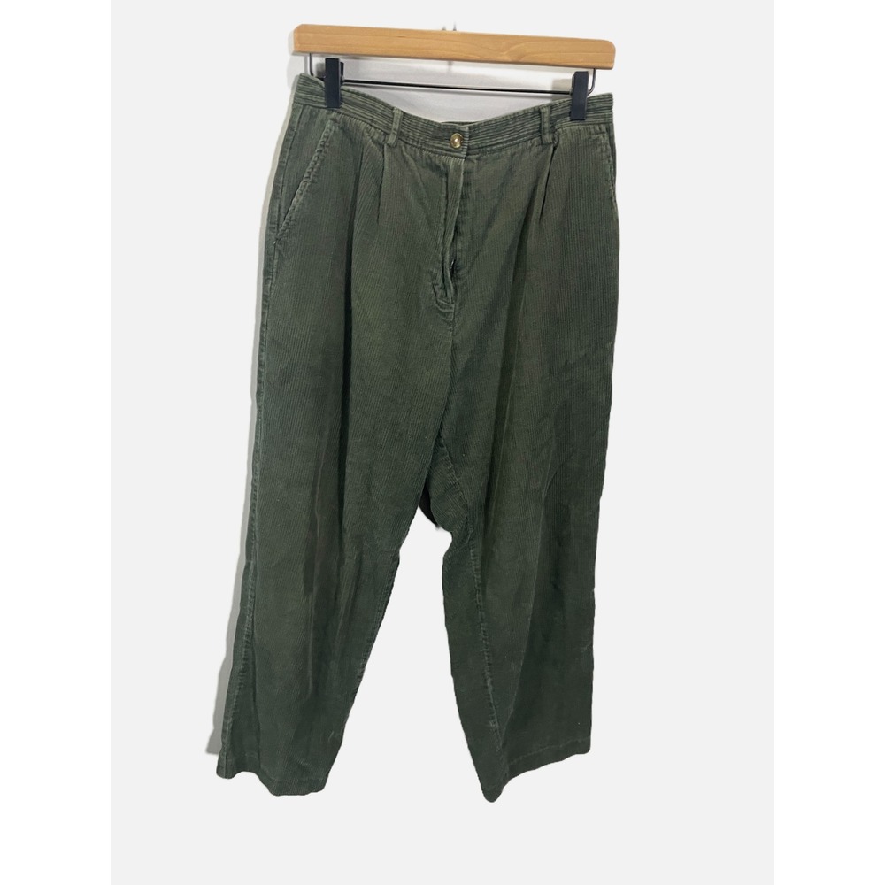 Pendleton Corduroy Pants Womens 12 Green Pleated High Rise Tapered Academic
